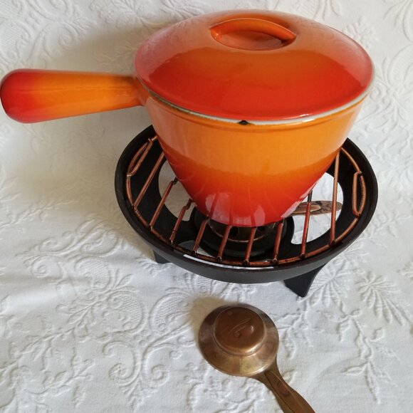 Le Creuset Fondue Pot Enamel Cast Iron With Base Vintage - Picture 9 of 10